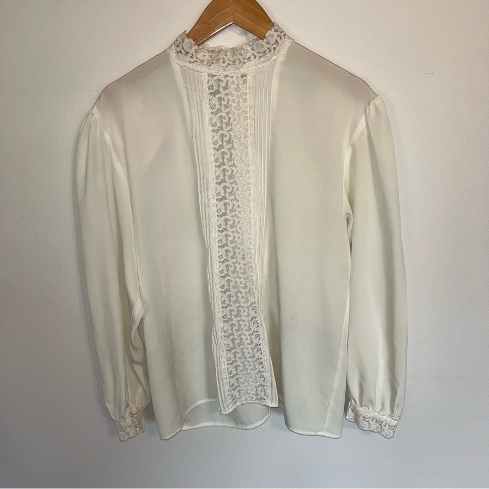 VTG Tess Long Sleeve Victorian Style Blouse Size 12 M/L Lace White